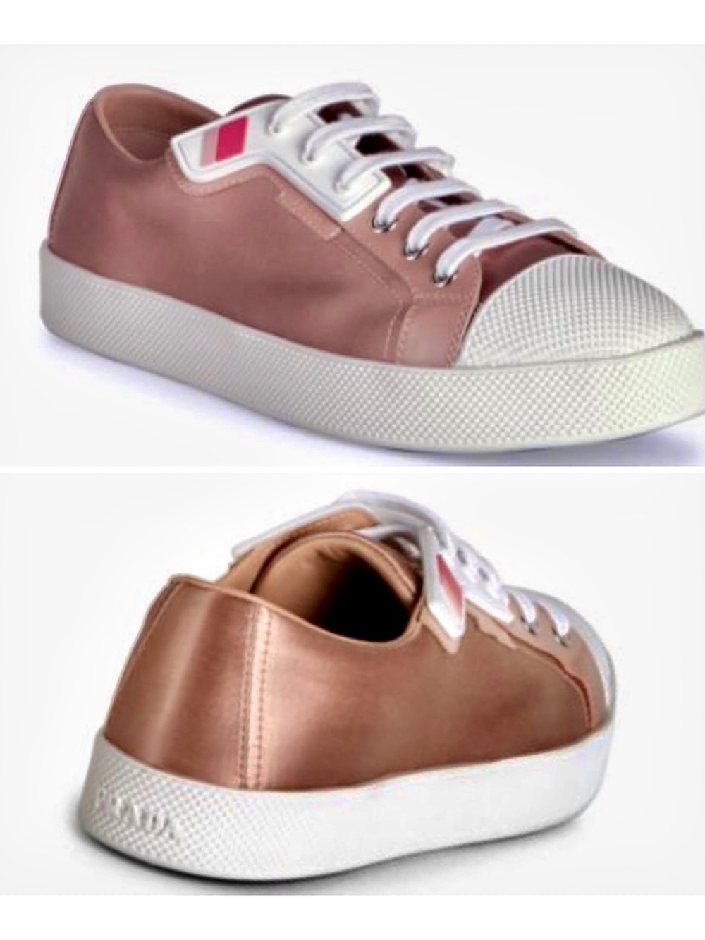 PRADA Women's Satin Lace up Champagne Color Low Sneakers